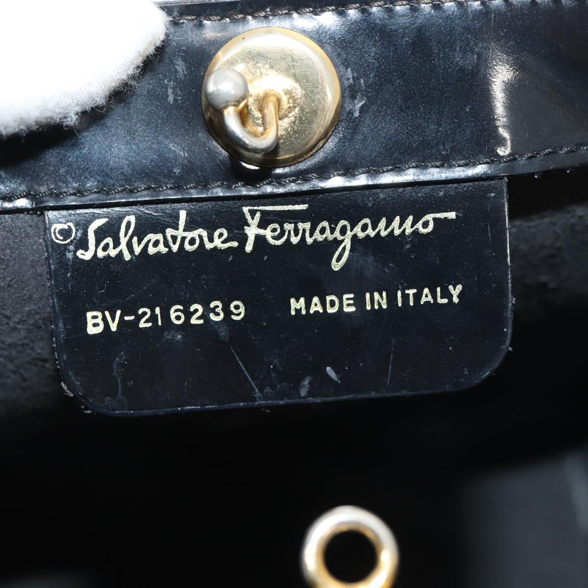 Salvatore Ferragamo Hand Bag Enamel Black Gold Auth bs16870