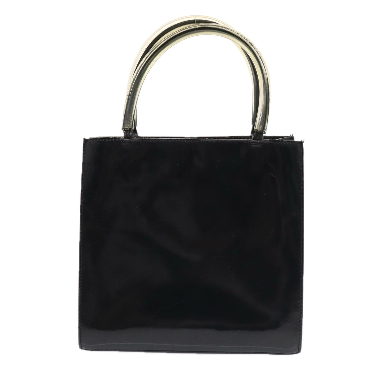 Salvatore Ferragamo Hand Bag Enamel Black Gold Auth bs16870