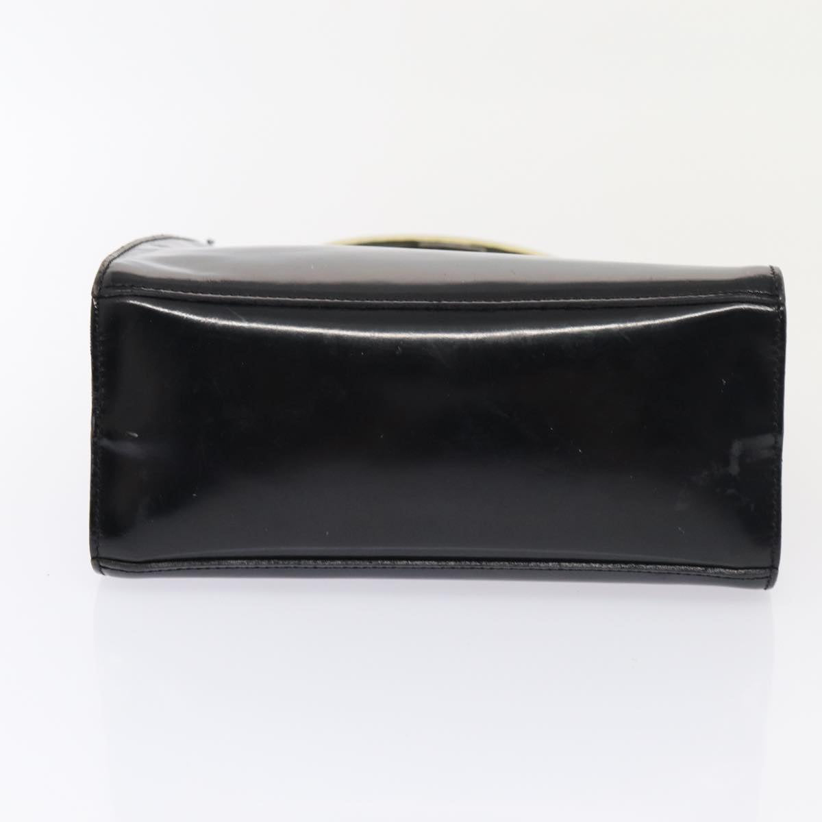 Salvatore Ferragamo Hand Bag Enamel Black Gold Auth bs16870