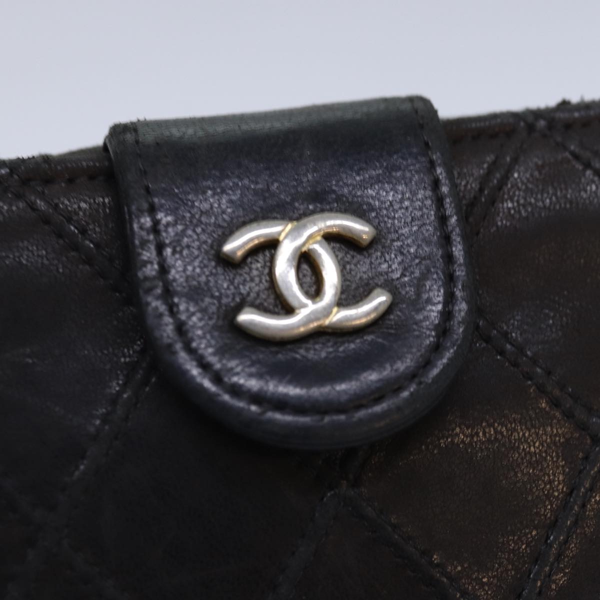 CHANEL Bicolore Wallet Leather Black Gold CC Auth bs16876