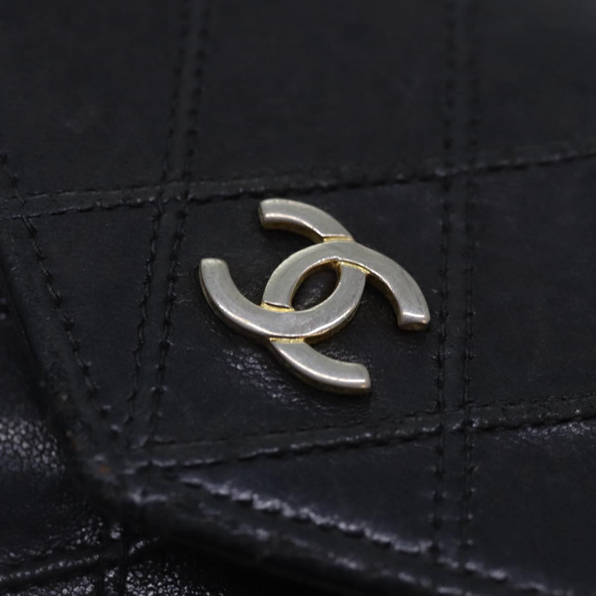 CHANEL Bicolore Wallet Leather Black Gold CC Auth bs16876