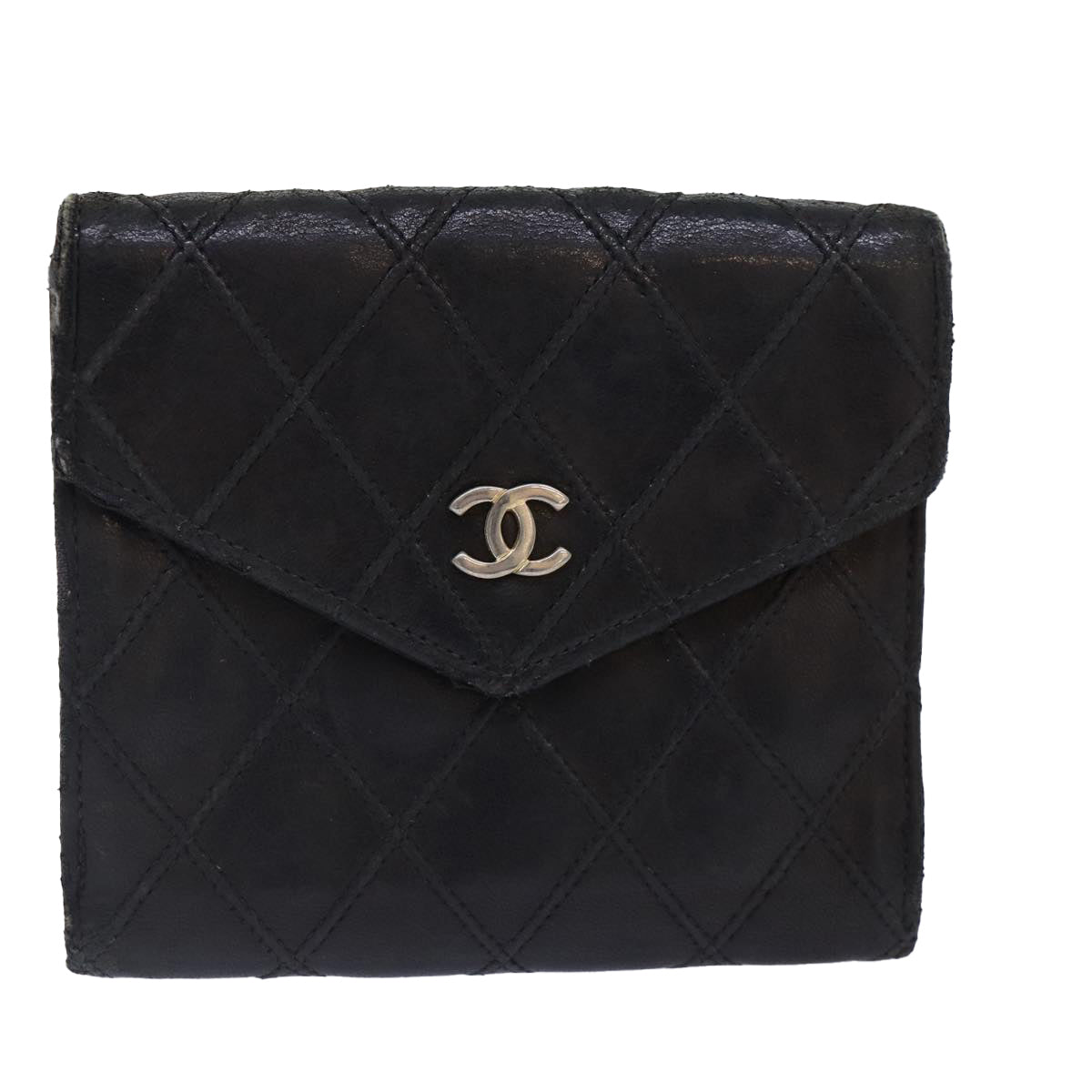 CHANEL Bicolore Wallet Leather Black Gold CC Auth bs16876