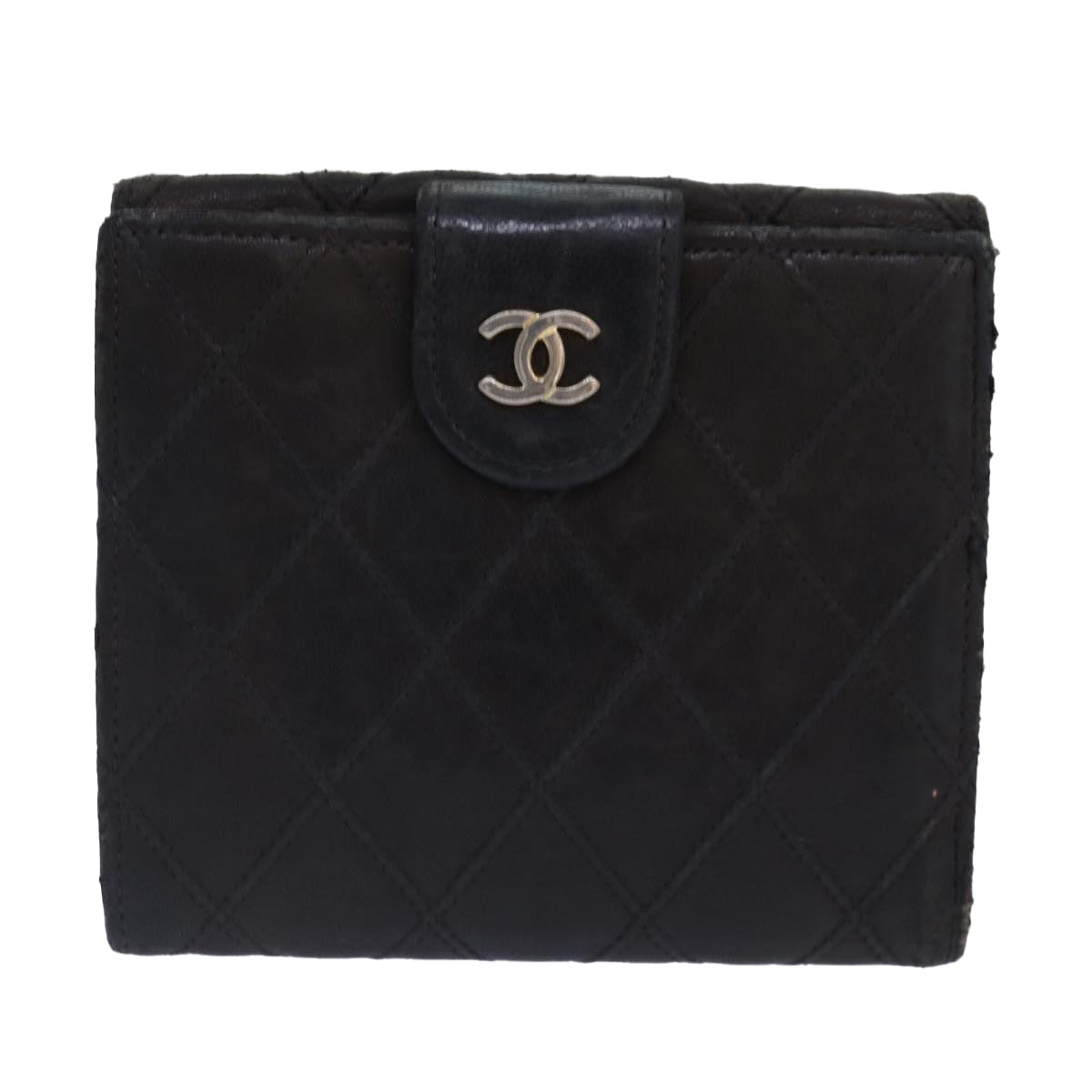 CHANEL Bicolore Wallet Leather Black Gold CC Auth bs16876 - 0