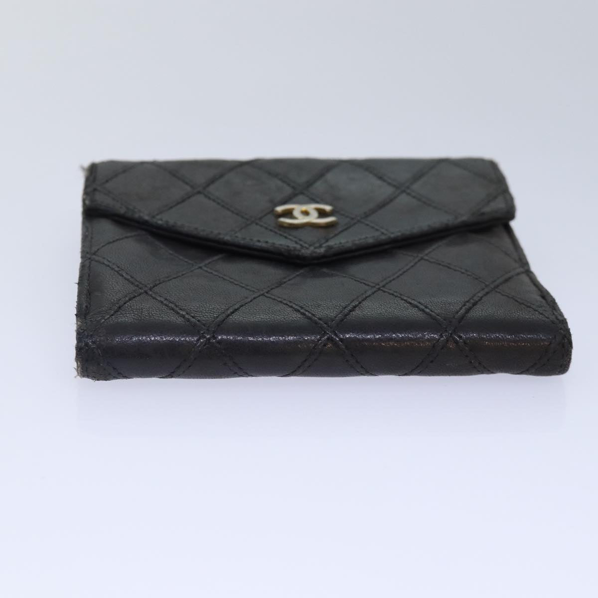 CHANEL Bicolore Wallet Leather Black Gold CC Auth bs16876