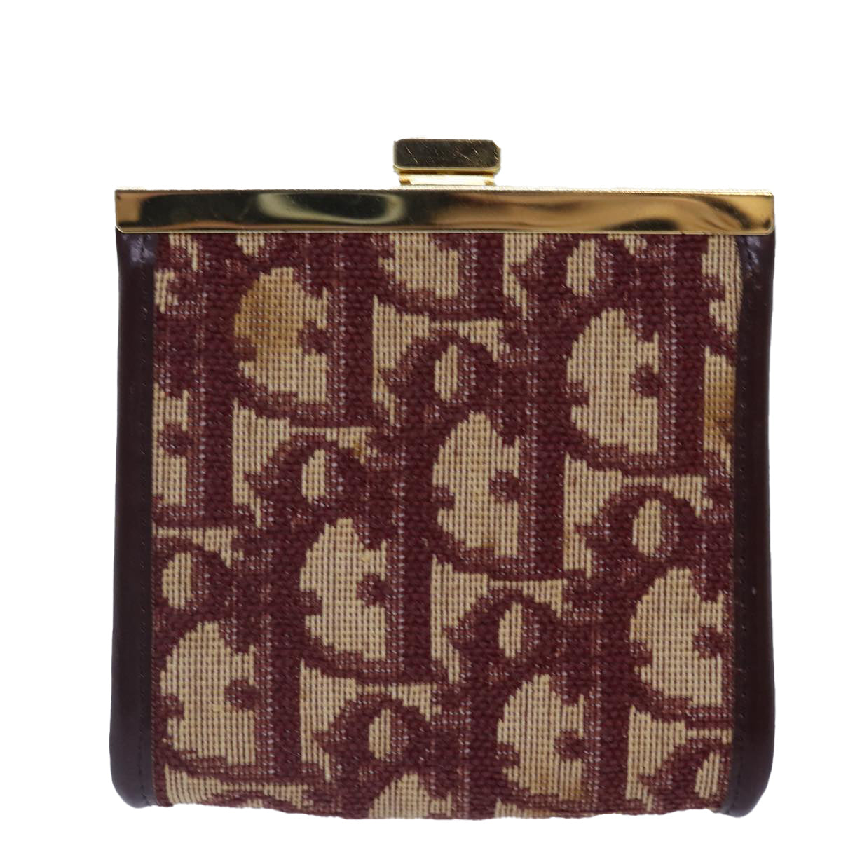 Christian Dior Trotter Canvas Coin Purse Red Gold Auth bs16879