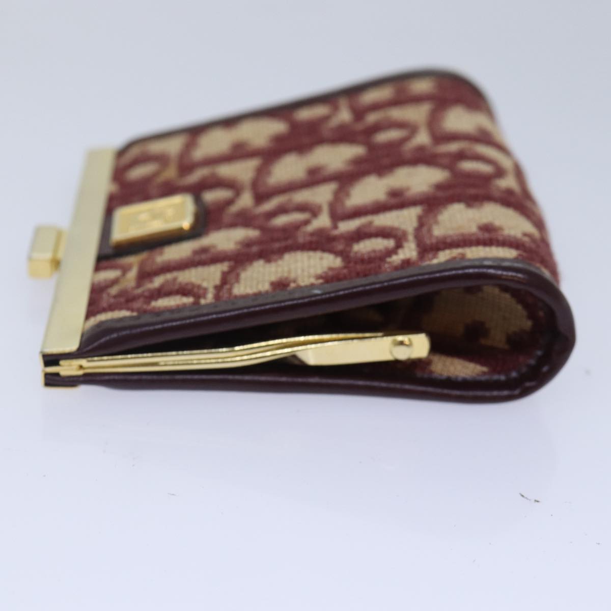 Christian Dior Trotter Canvas Coin Purse Red Gold Auth bs16879