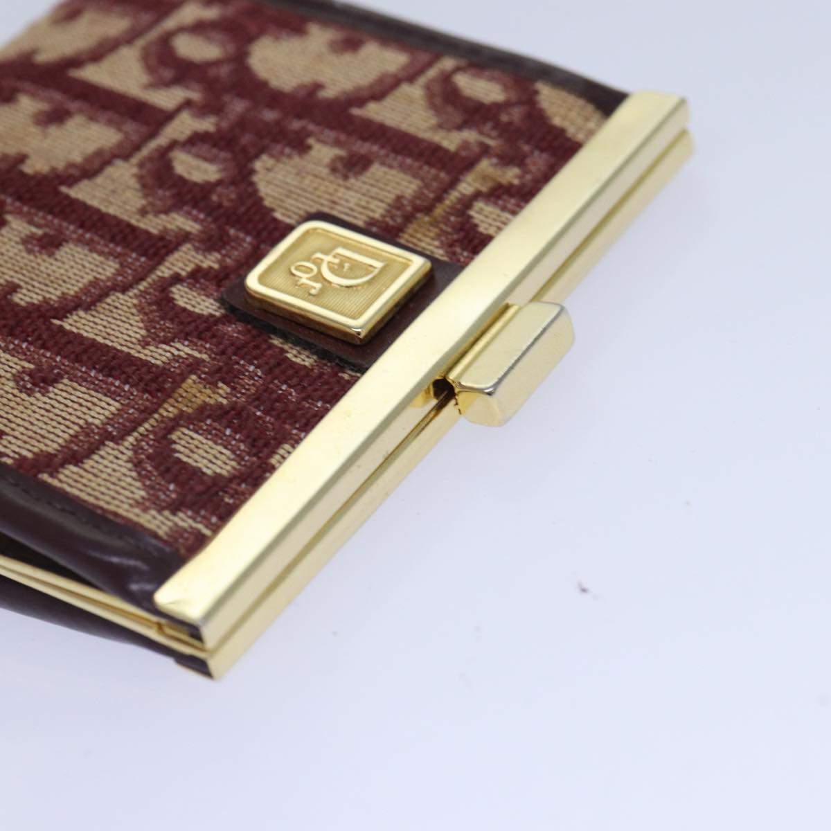 Christian Dior Trotter Canvas Coin Purse Red Gold Auth bs16879