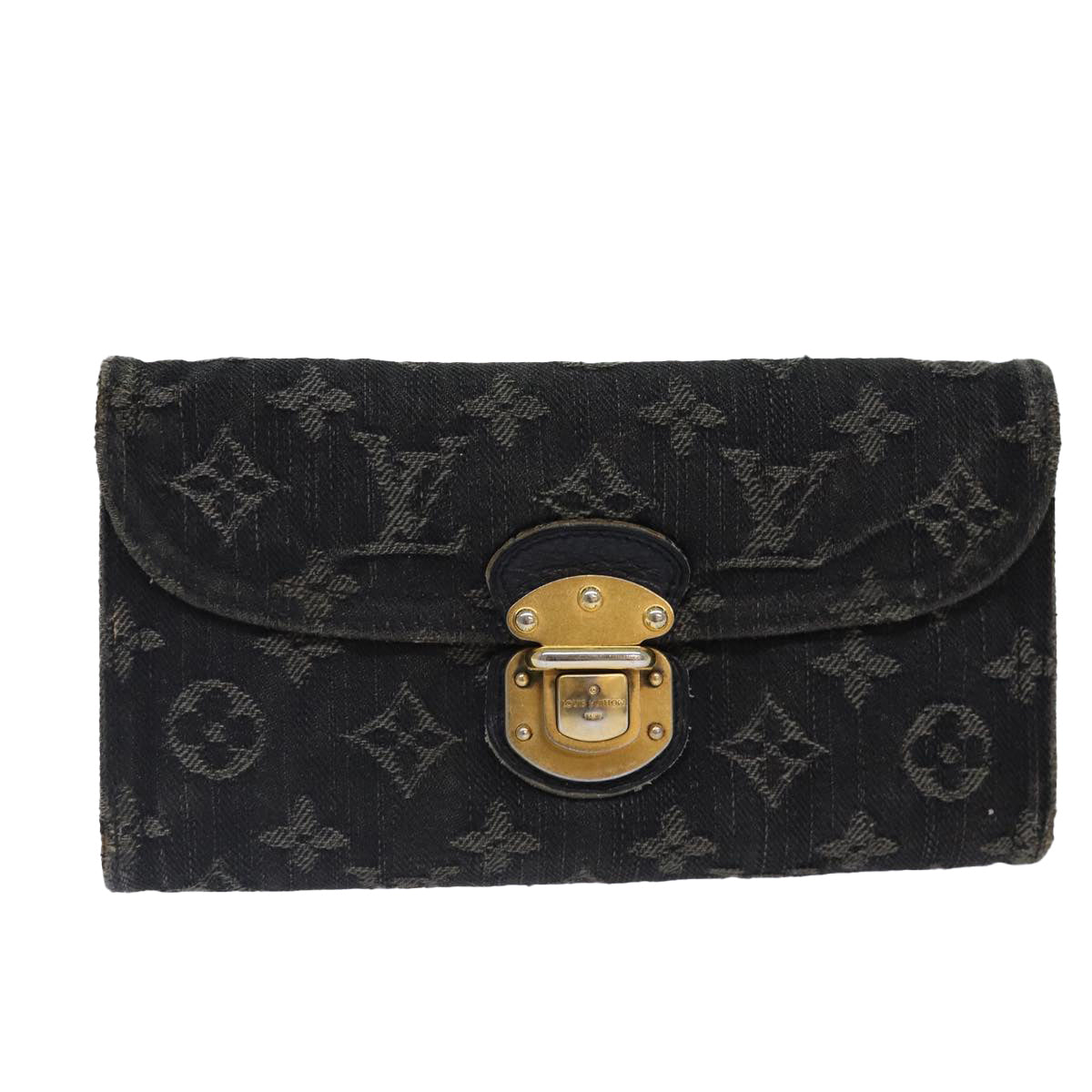 LOUIS VUITTON Denim Portefeuille Amelia Long Wallet Black M95512 LV Auth bs16880