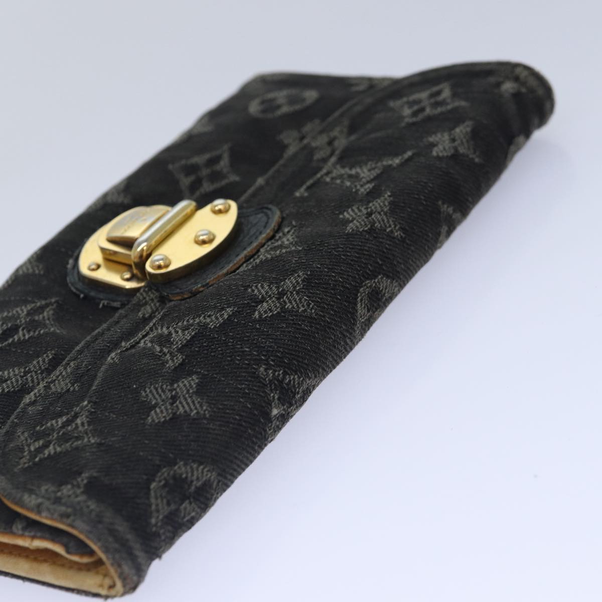 LOUIS VUITTON Denim Portefeuille Amelia Long Wallet Black M95512 LV Auth bs16880