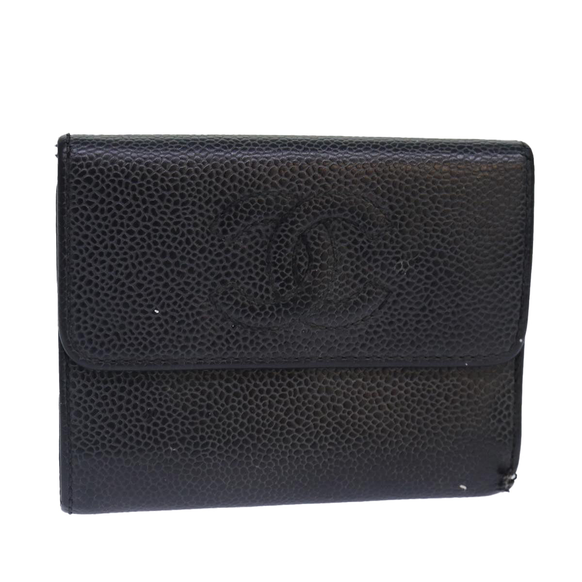 CHANEL COCO Mark Wallet Caviar Skin Black CC Auth bs16881