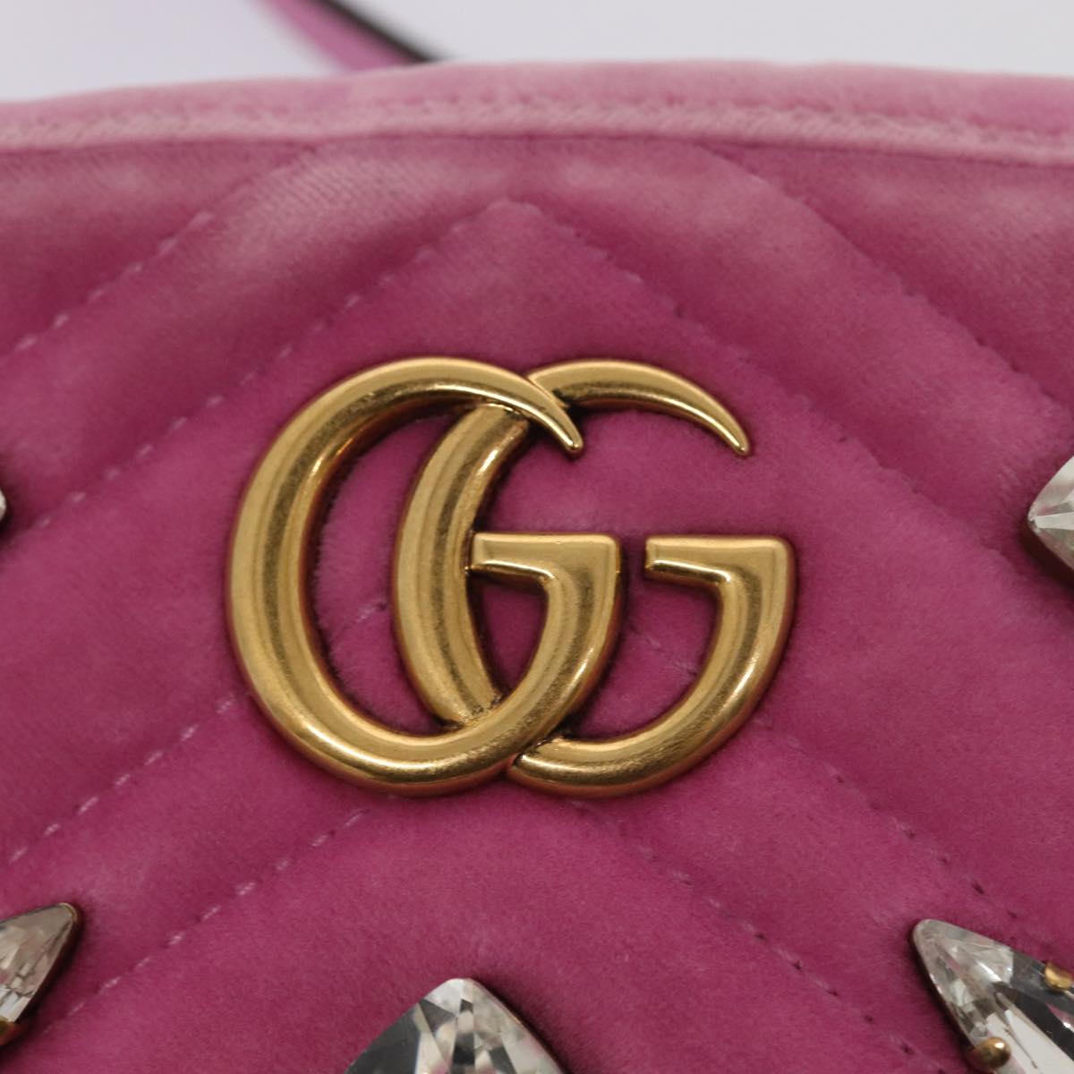 GUCCI GG Marmont Shoulder Bag Velor Pink Gold 448065 Auth bs16891