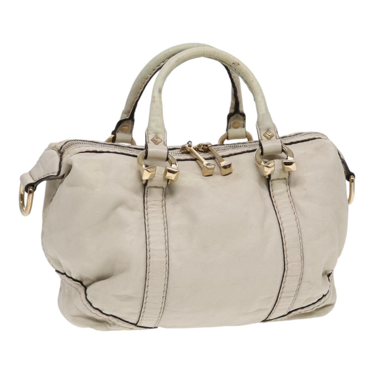 GUCCI Hand Bag Leather White Gold 189893 Auth bs16895