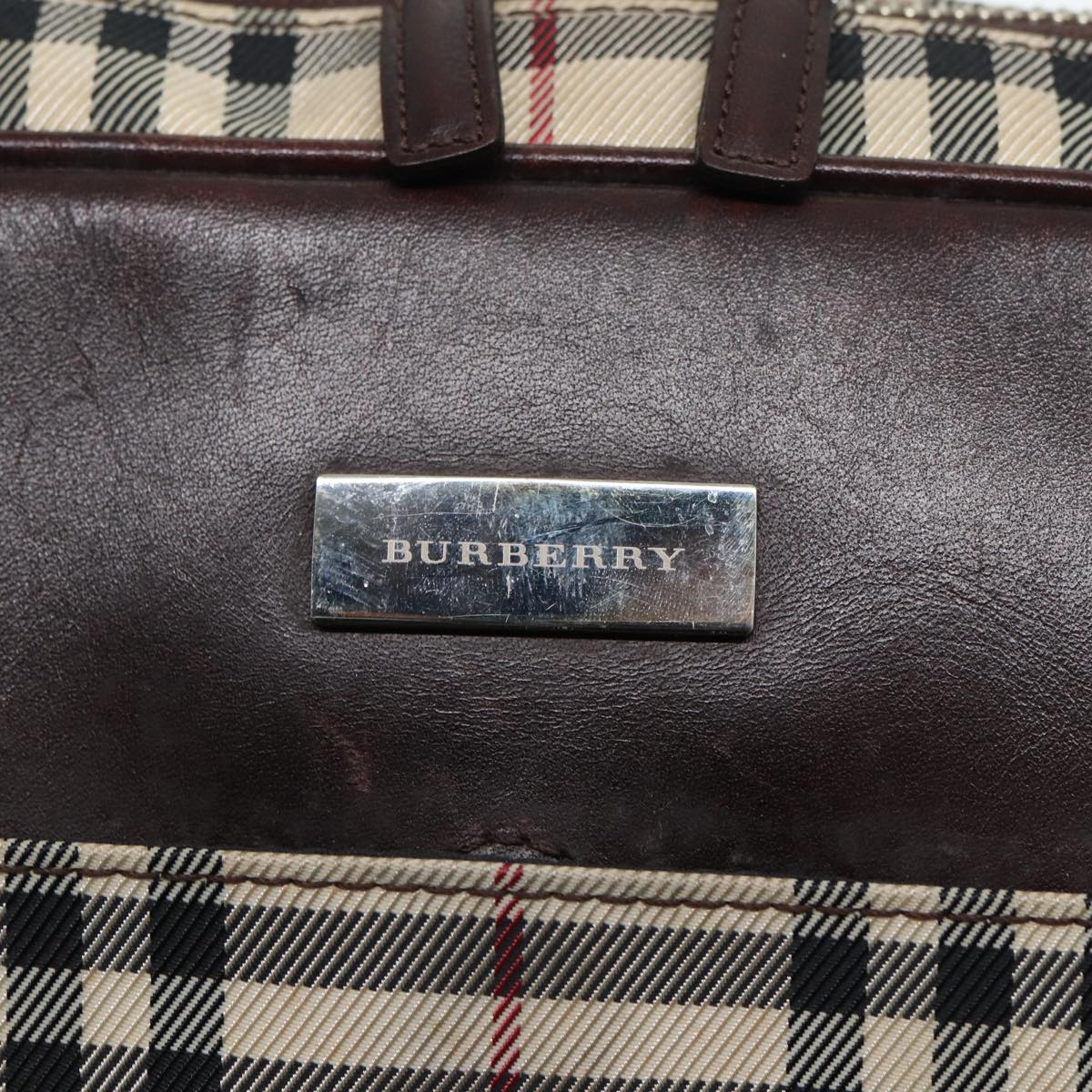 BURBERRY Shoulder Bag Nylon Leather Beige Brown Nova Check Auth bs16900