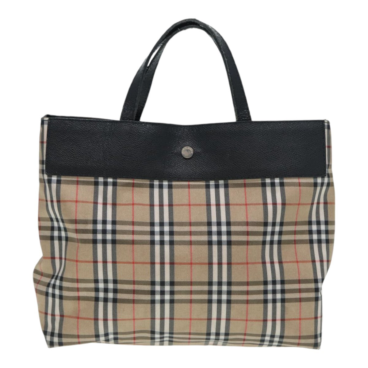 BURBERRY Nova Check Hand Bag Nylon Leather Beige Black Silver Auth bs16902