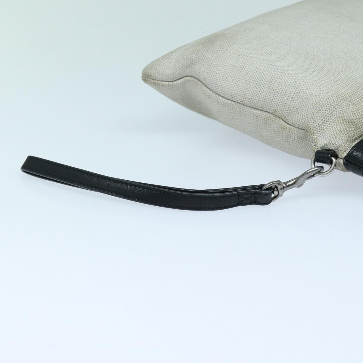 SAINT LAURENT Clutch Bag Canvas Leather Gray Black Auth bs16914