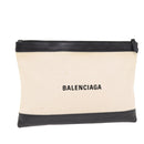 BALENCIAGA Clip M Clutch Bag Canvas Leather Beige Silver 373834 Auth bs16915-1