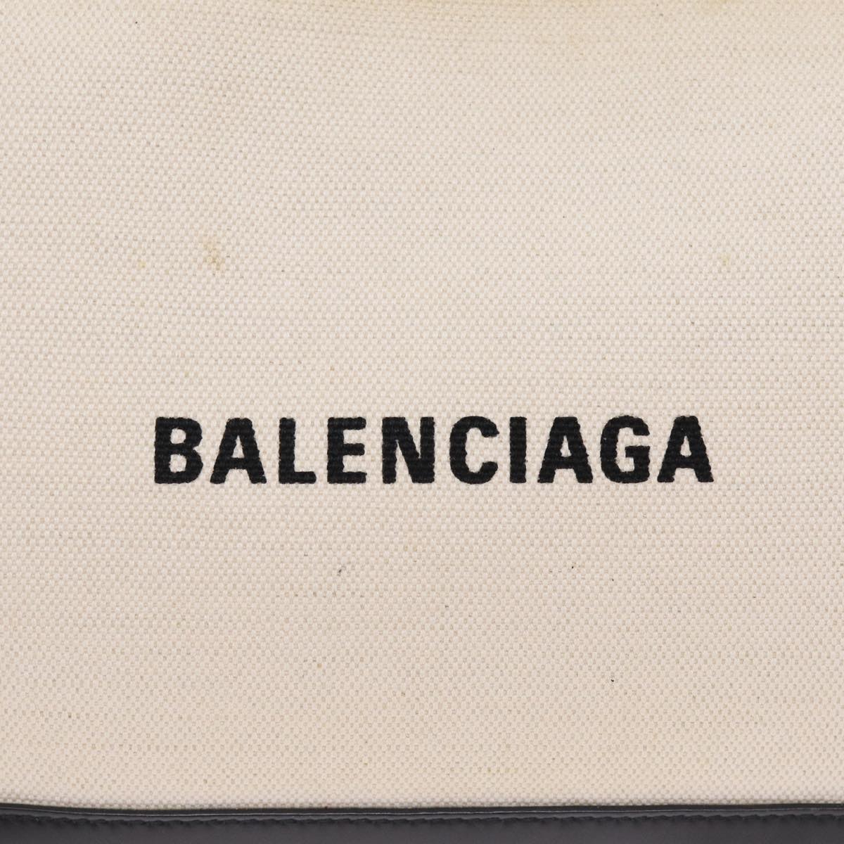 BALENCIAGA Clip M Clutch Bag Canvas Leather Beige Silver 373834 Auth bs16915