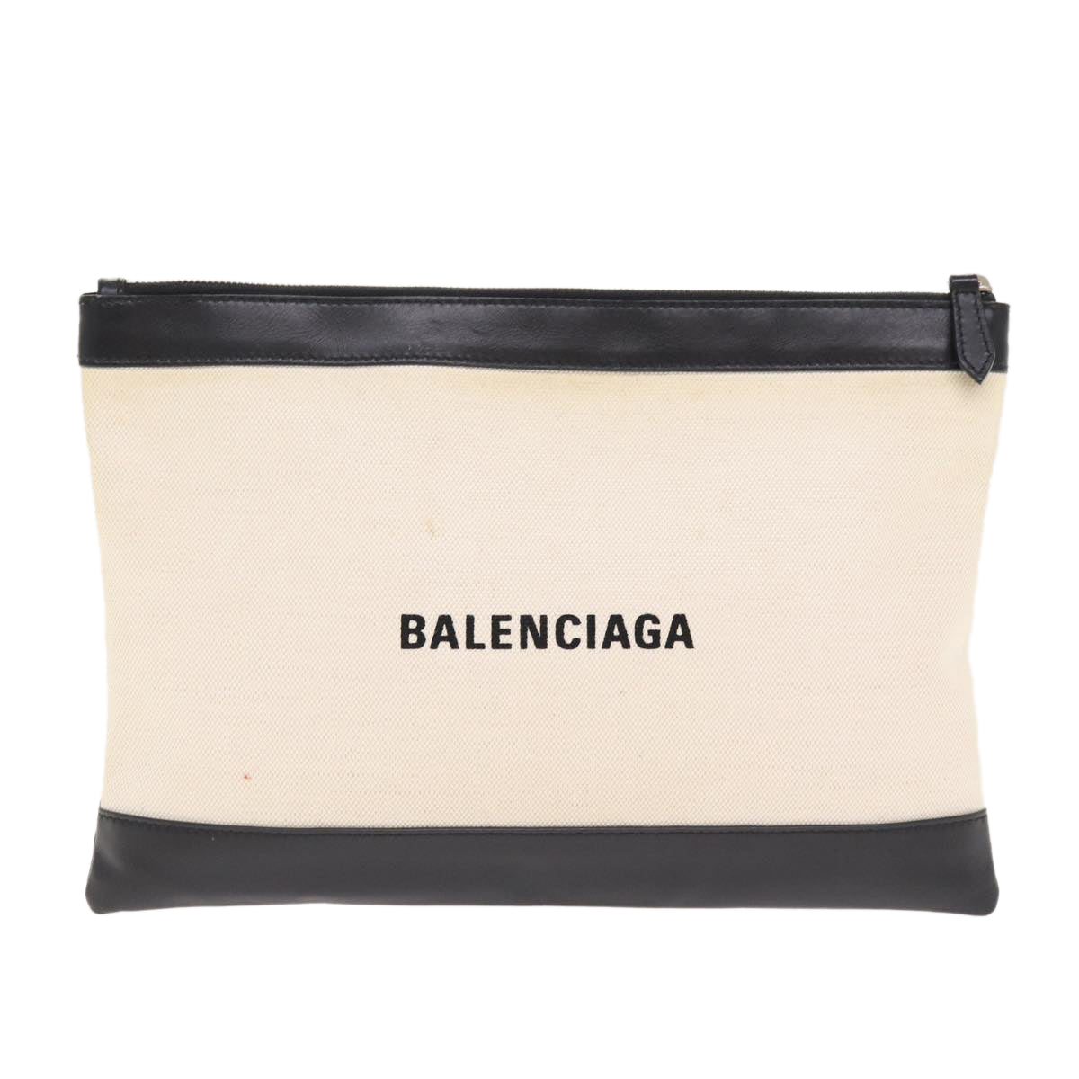 BALENCIAGA Clip M Clutch Bag Canvas Leather Beige Silver 373834 Auth bs16915