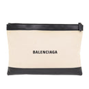 BALENCIAGA Clip M Clutch Bag Canvas Leather Beige Silver 373834 Auth bs16915-13