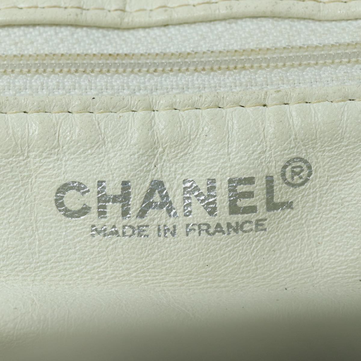 CHANEL Hand Bag Canvas White Silver CC Auth bs16919