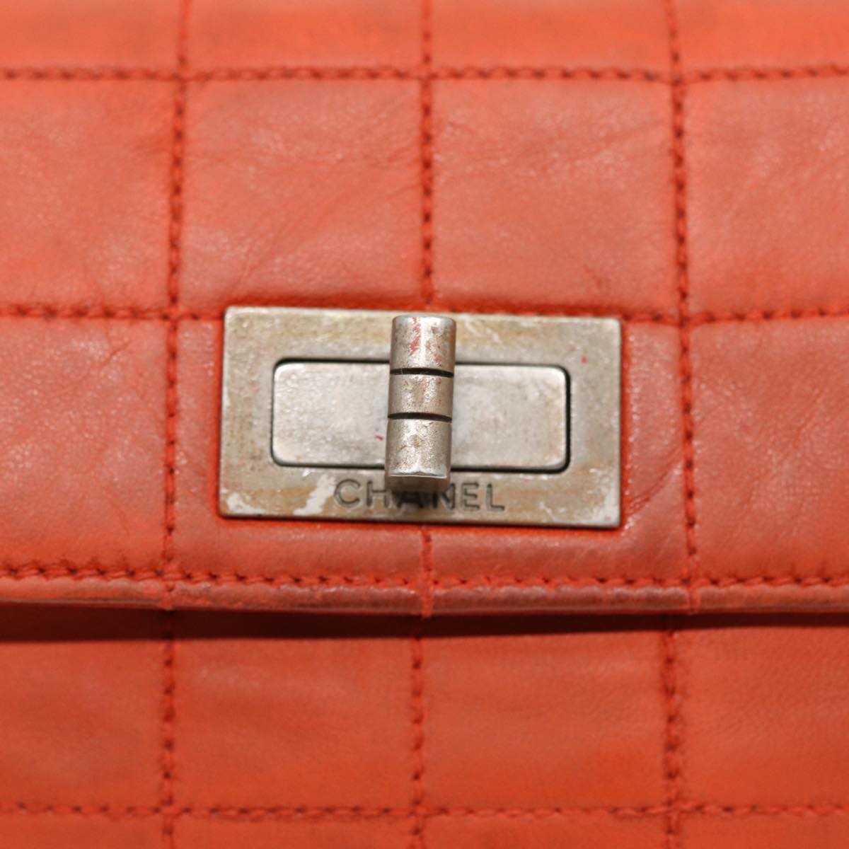 CHANEL Choco Bar Clutch Bag Lamb Skin Orange CC Auth bs16924