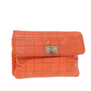 CHANEL Choco Bar Clutch Bag Lamb Skin Orange CC Auth bs16924-1