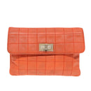 CHANEL Choco Bar Clutch Bag Lamb Skin Orange CC Auth bs16924-13