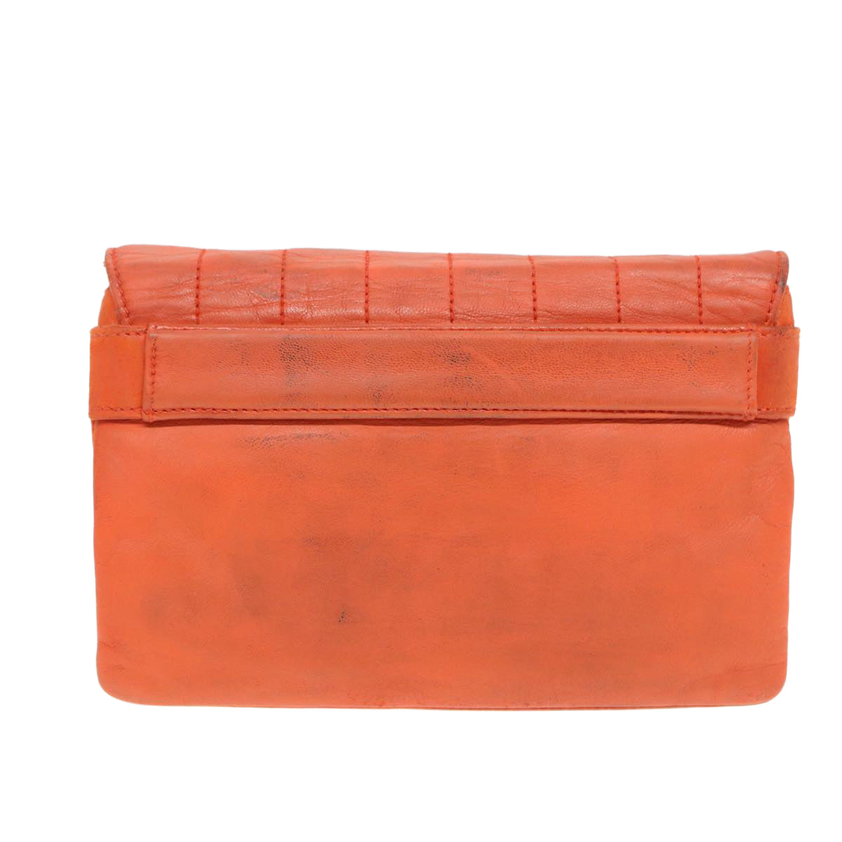 CHANEL Choco Bar Clutch Bag Lamb Skin Orange CC Auth bs16924 - 0