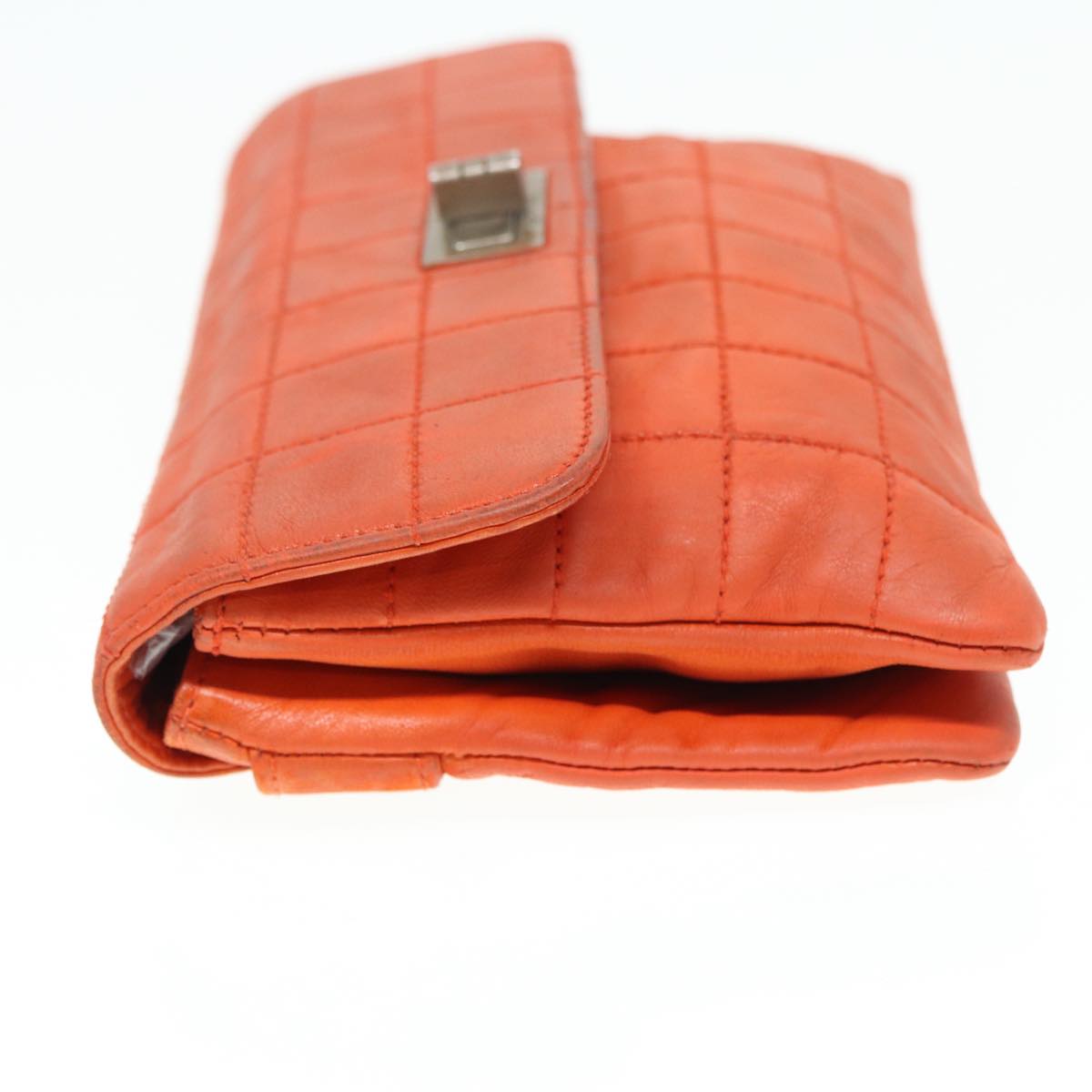 CHANEL Choco Bar Clutch Bag Lamb Skin Orange CC Auth bs16924