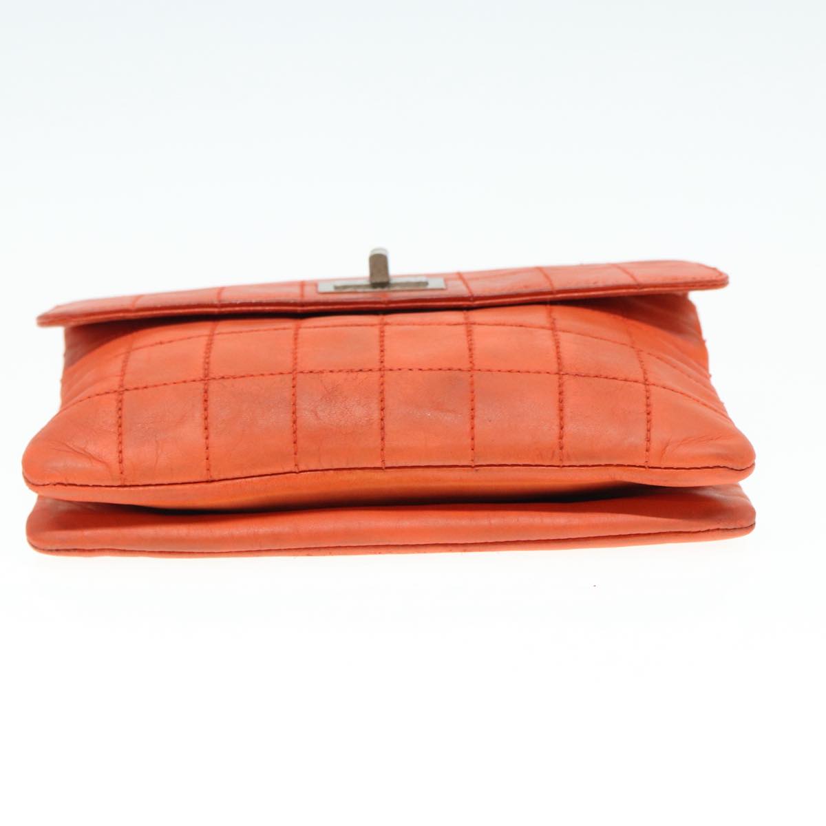 CHANEL Choco Bar Clutch Bag Lamb Skin Orange CC Auth bs16924