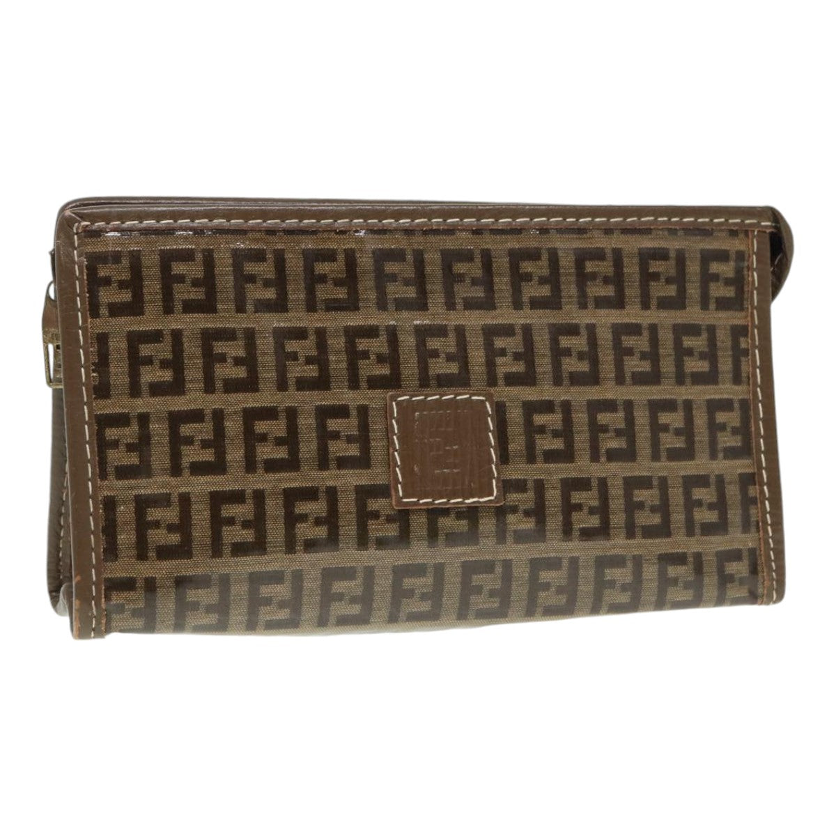 FENDI Zucchino Canvas Pouch Brown Auth bs16934