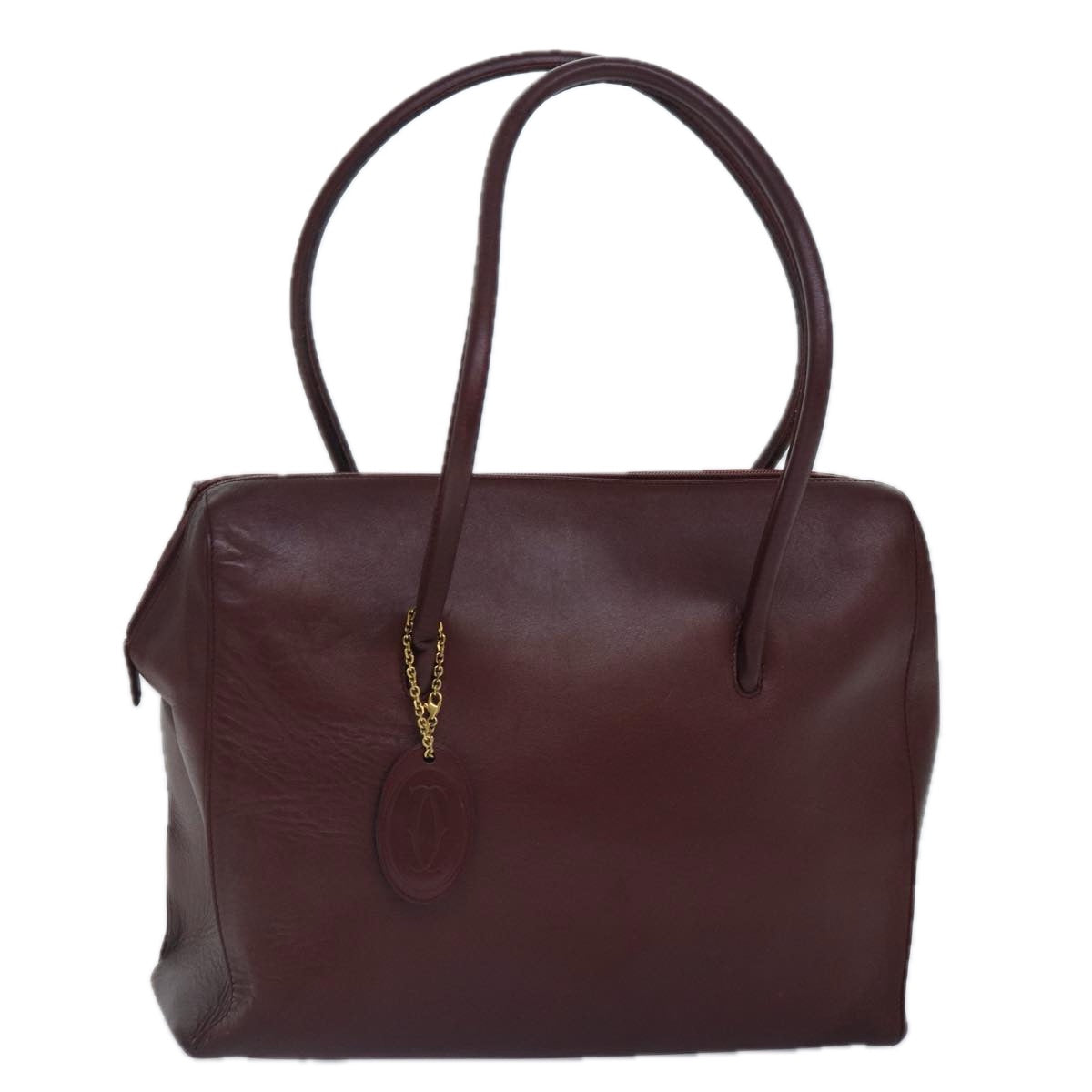 CARTIER Tote Bag Leather Bordeaux Gold Auth bs16935