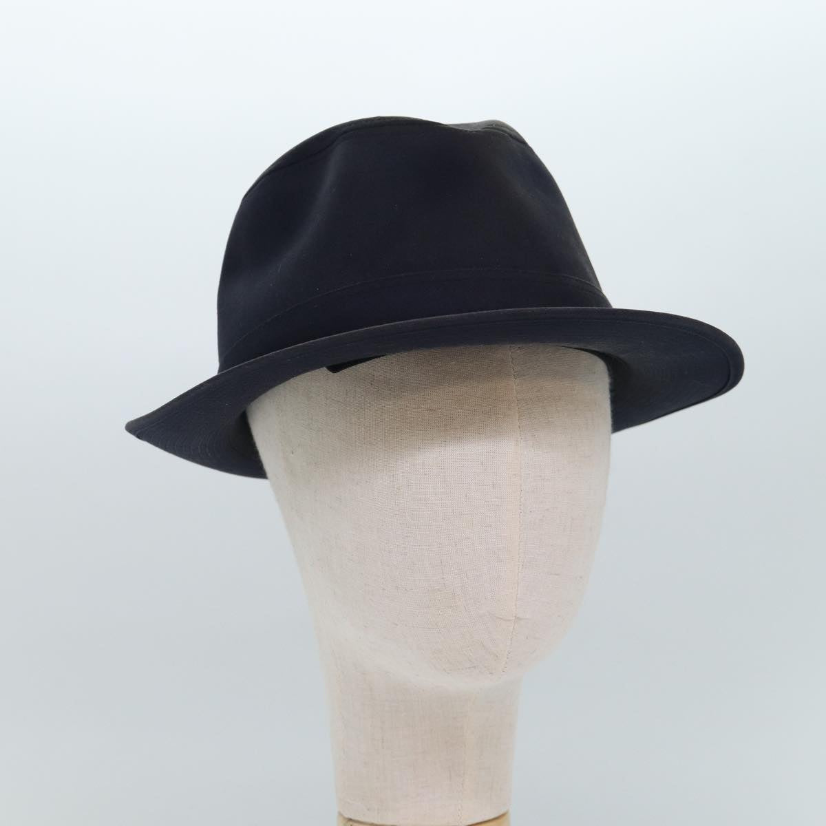 HERMES Hat Canvas 59 Black Auth bs16938