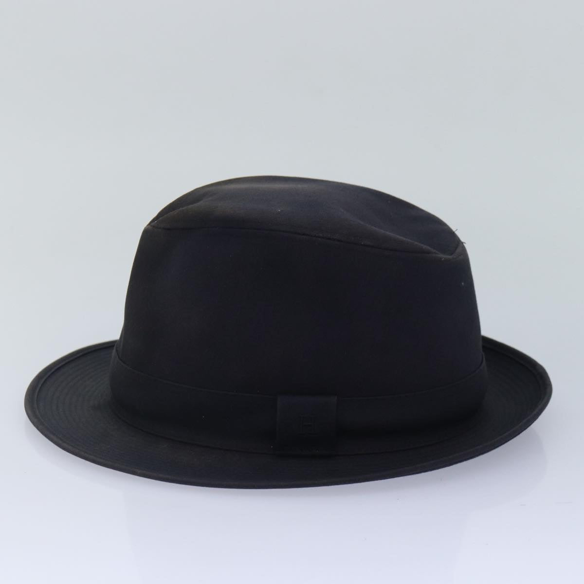 HERMES Hat Canvas 59 Black Auth bs16938