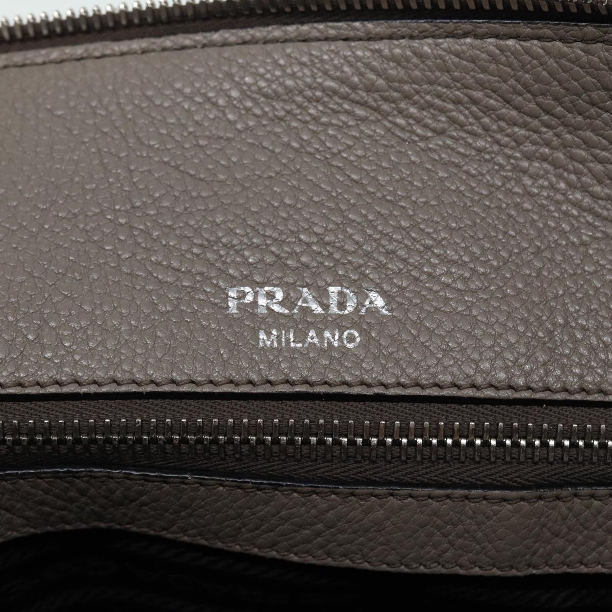 PRADA Hand Bag Leather Gray Silver Auth bs16963