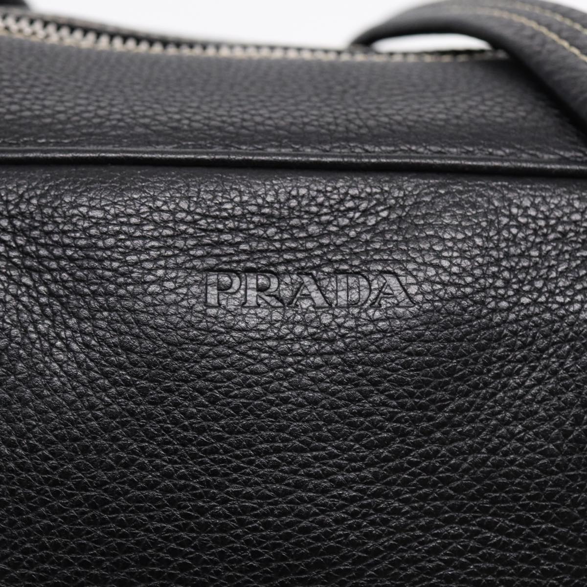 PRADA Tote Bag Leather Black Silver Auth bs16964