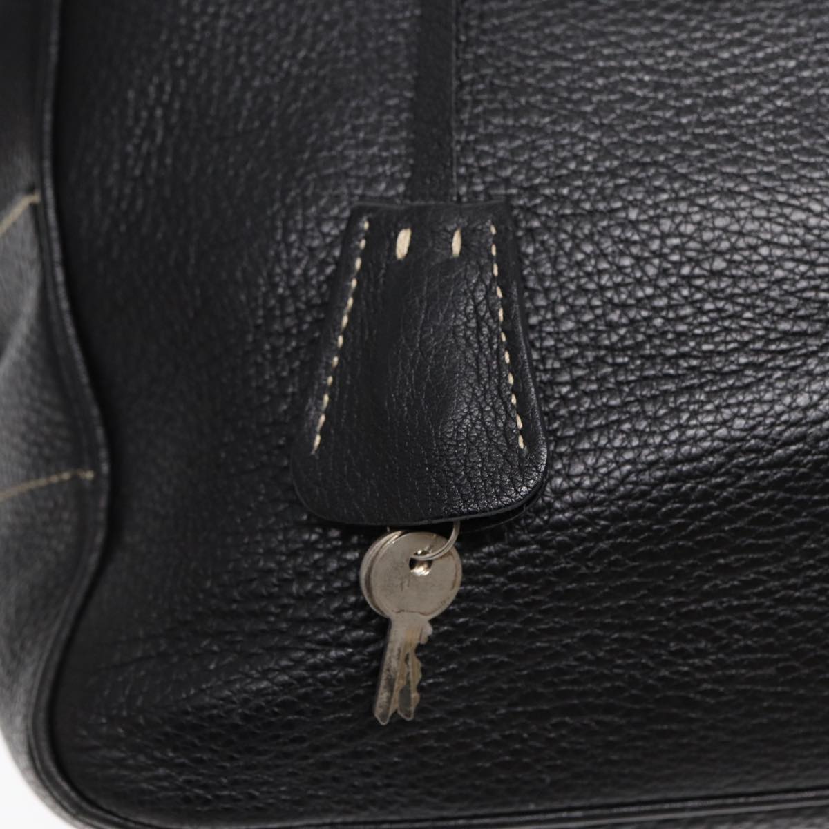 PRADA Tote Bag Leather Black Silver Auth bs16964