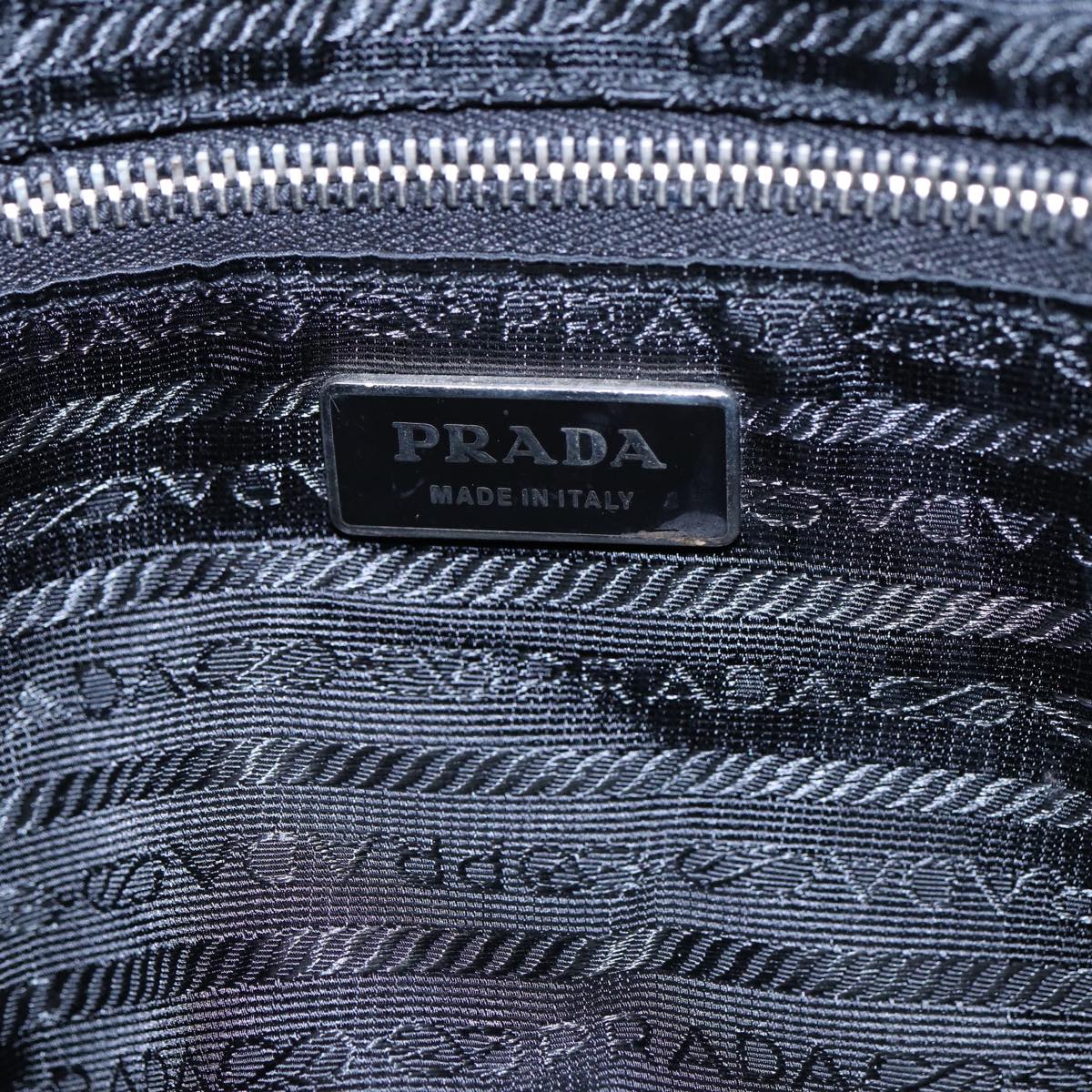 PRADA Tote Bag Leather Black Silver Auth bs16964