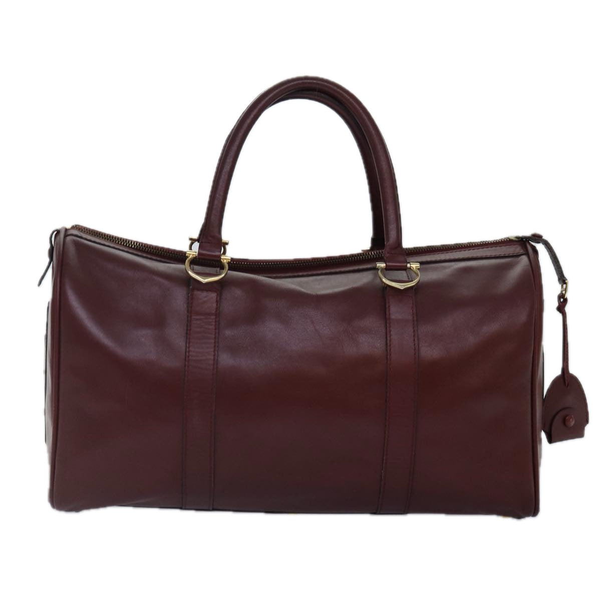 CARTIER Boston Bag Leather Bordeaux Gold Auth bs16976 - 0