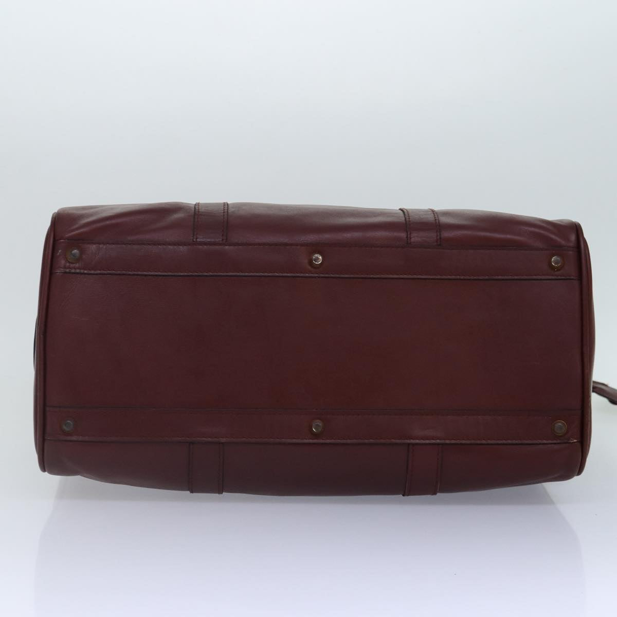 CARTIER Boston Bag Leather Bordeaux Gold Auth bs16976