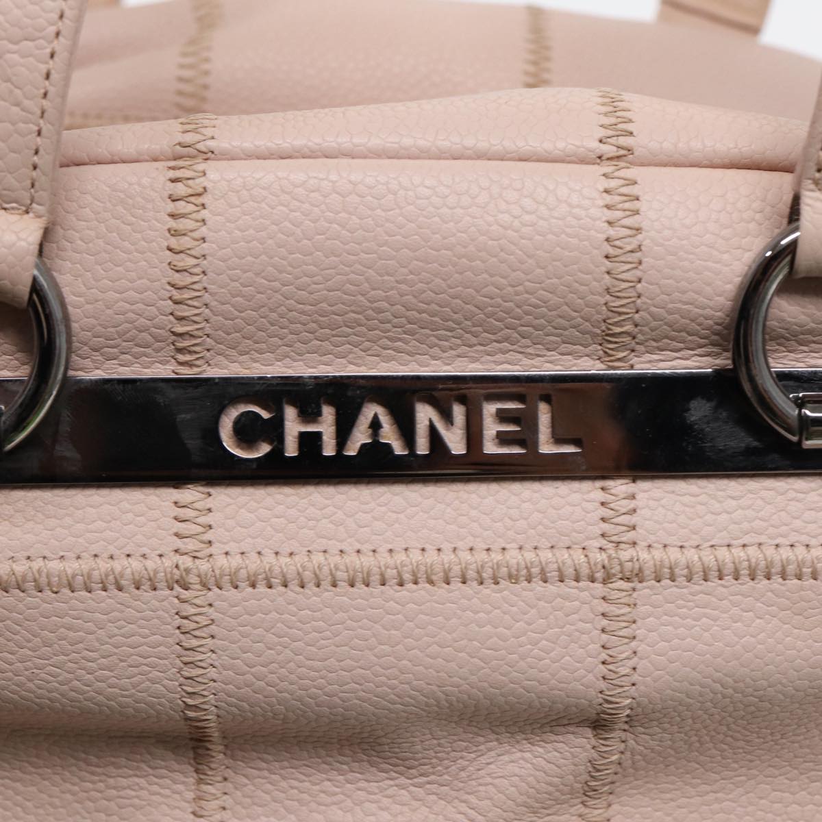 CHANEL Choco Bar Shoulder Bag Caviar Skin Pink Silver CC Auth bs16980