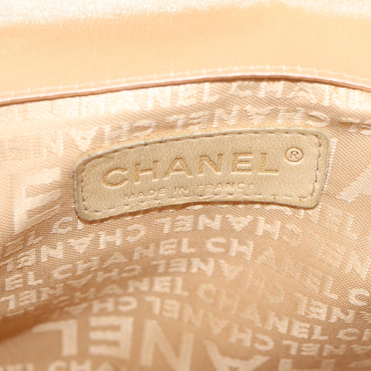 CHANEL Chain Shoulder Bag Satin Beige Silver CC Auth bs16982