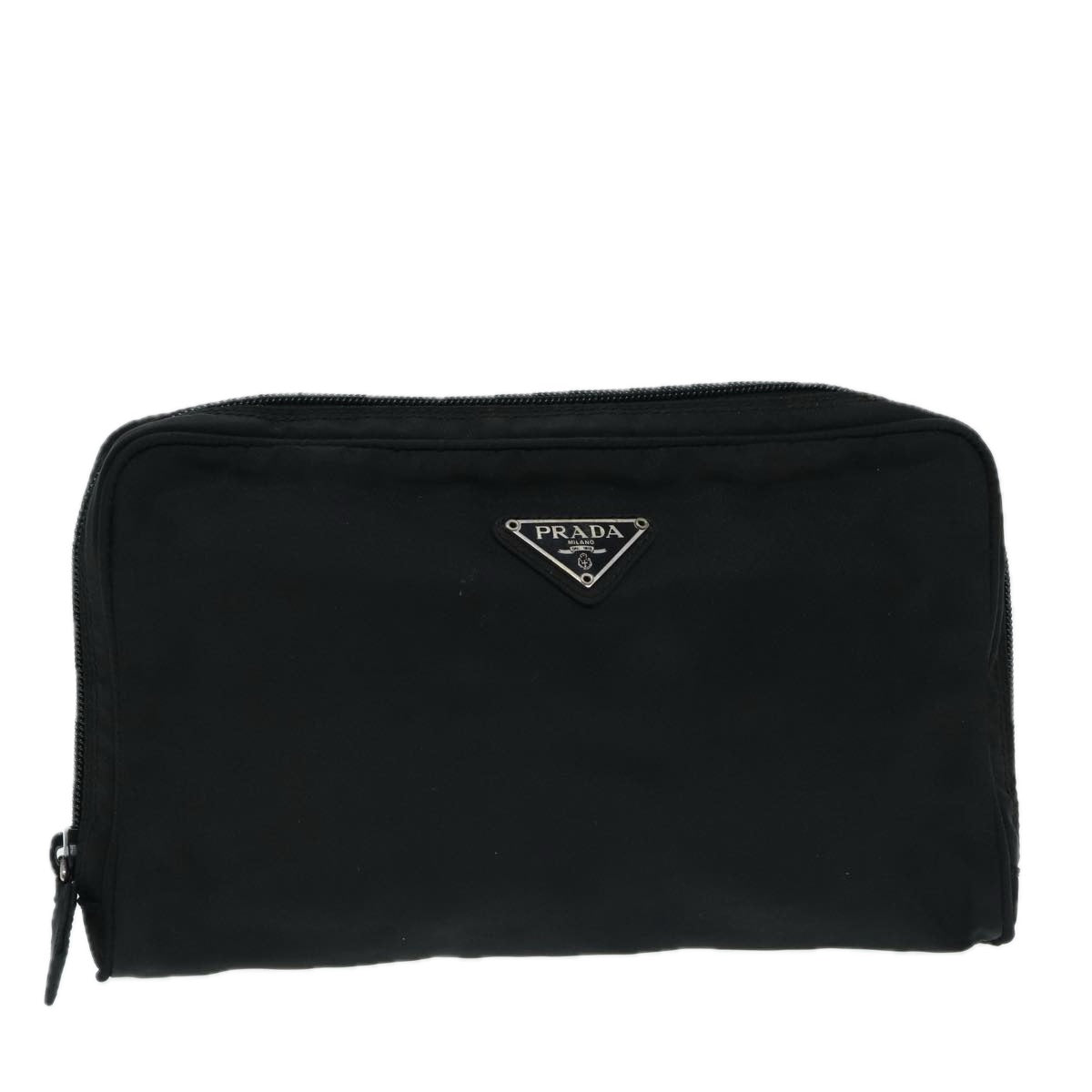 PRADA Pouch Nylon Black Silver Auth bs16987