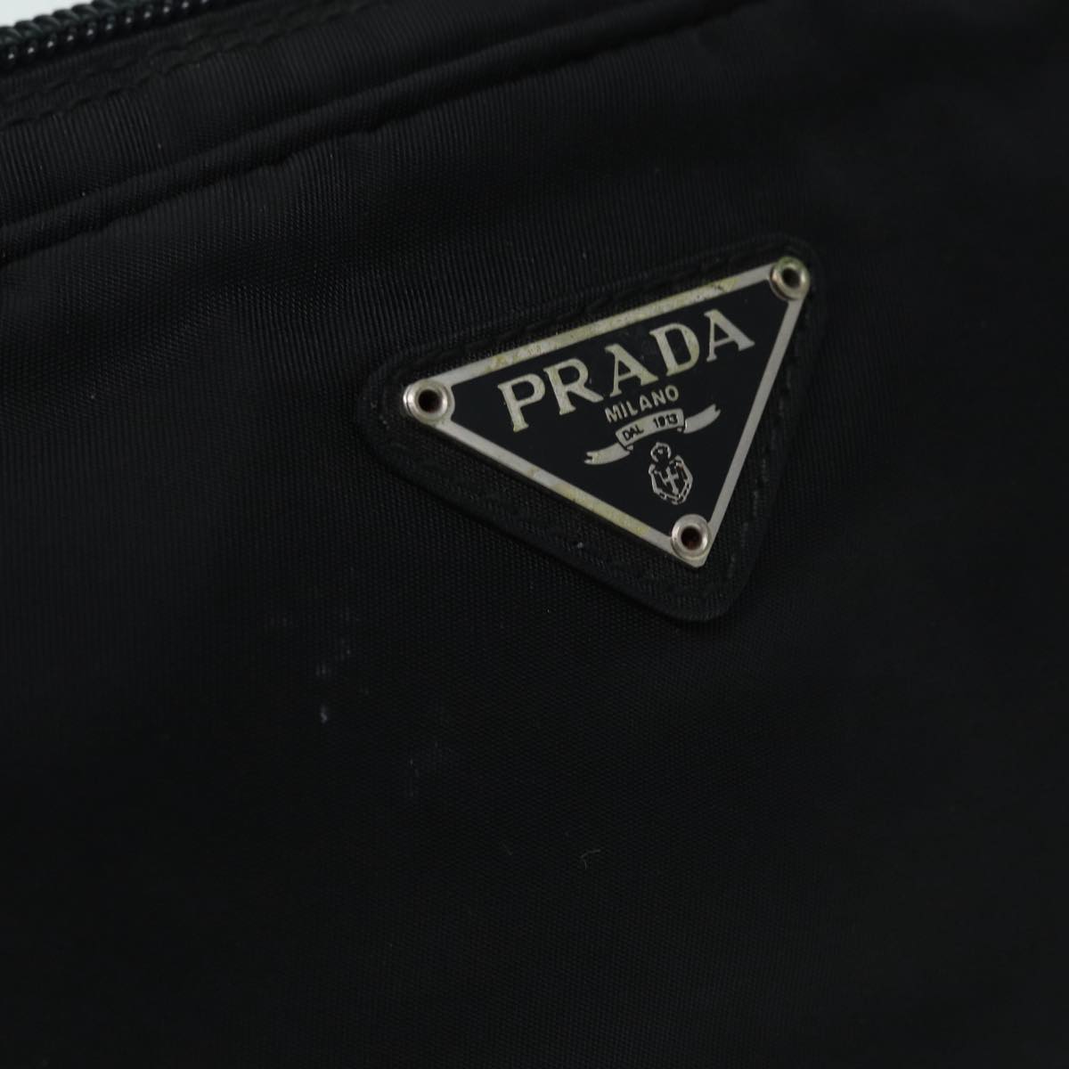 PRADA Pouch Nylon Black Silver Auth bs16987