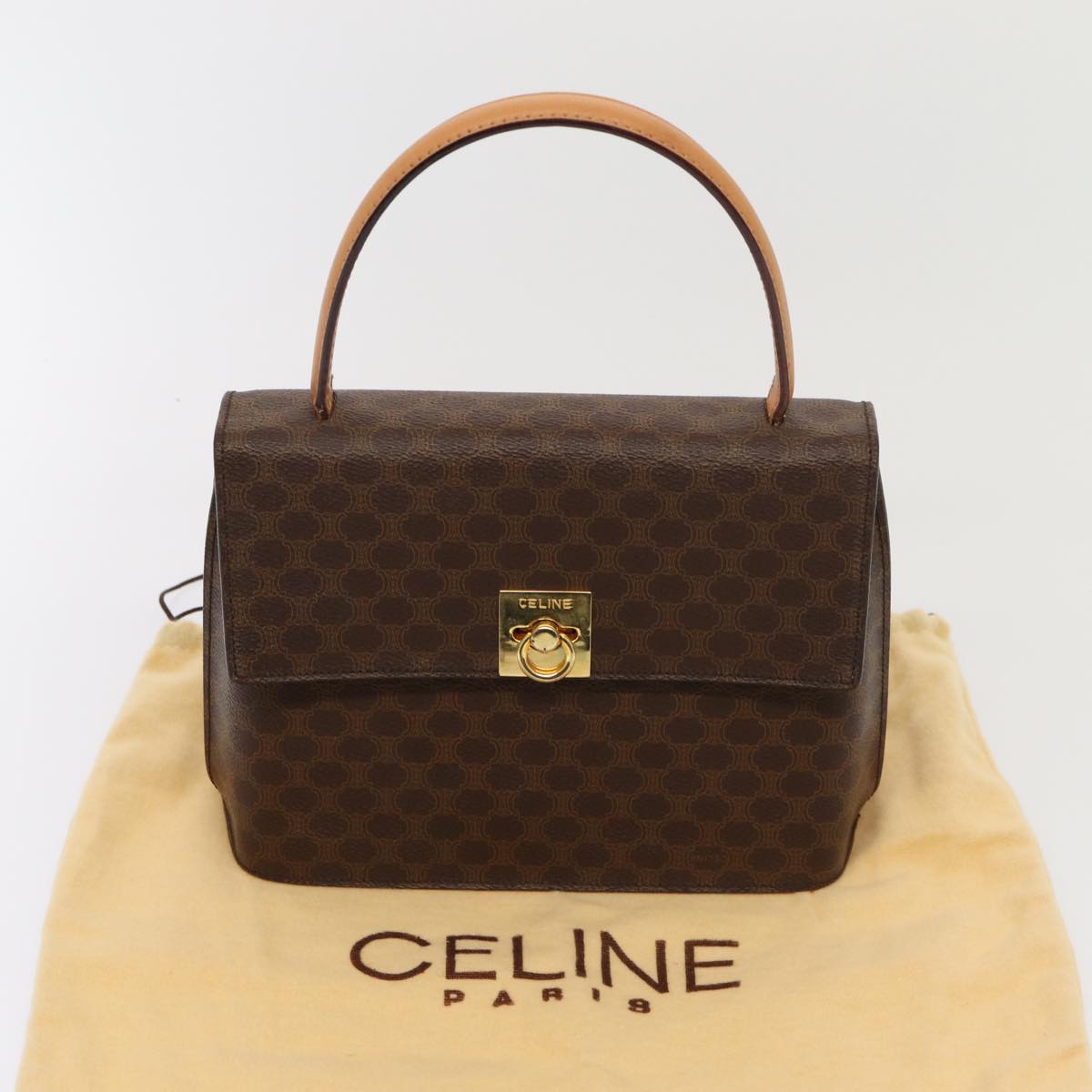 CELINE Macadam Canvas Hand Bag PVC Leather Brown Gold Auth bs17005A