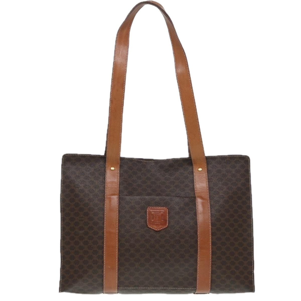 CELINE Macadam Canvas Tote Bag PVC Leather Brown Gold Auth bs17006