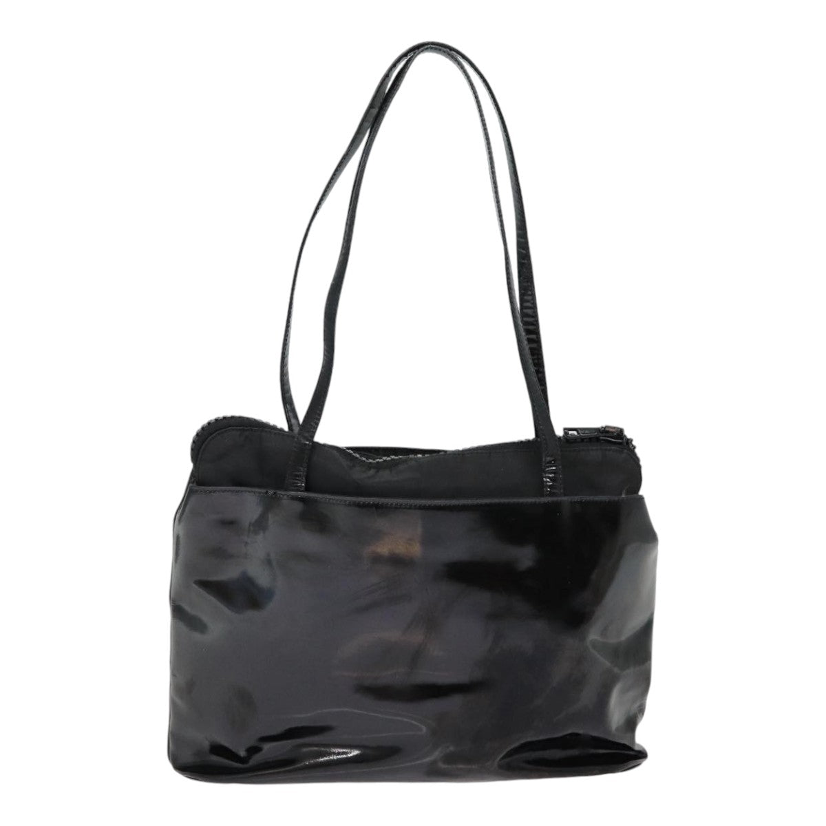 PRADA Tote Bag Enamel Black Auth bs17012