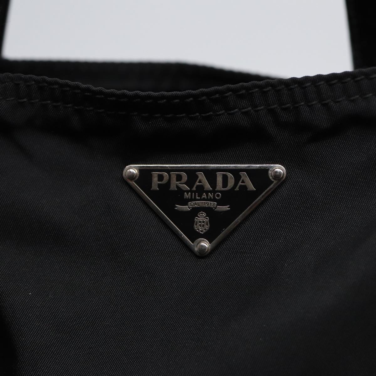 PRADA Tote Bag Nylon Black Silver Auth bs17013