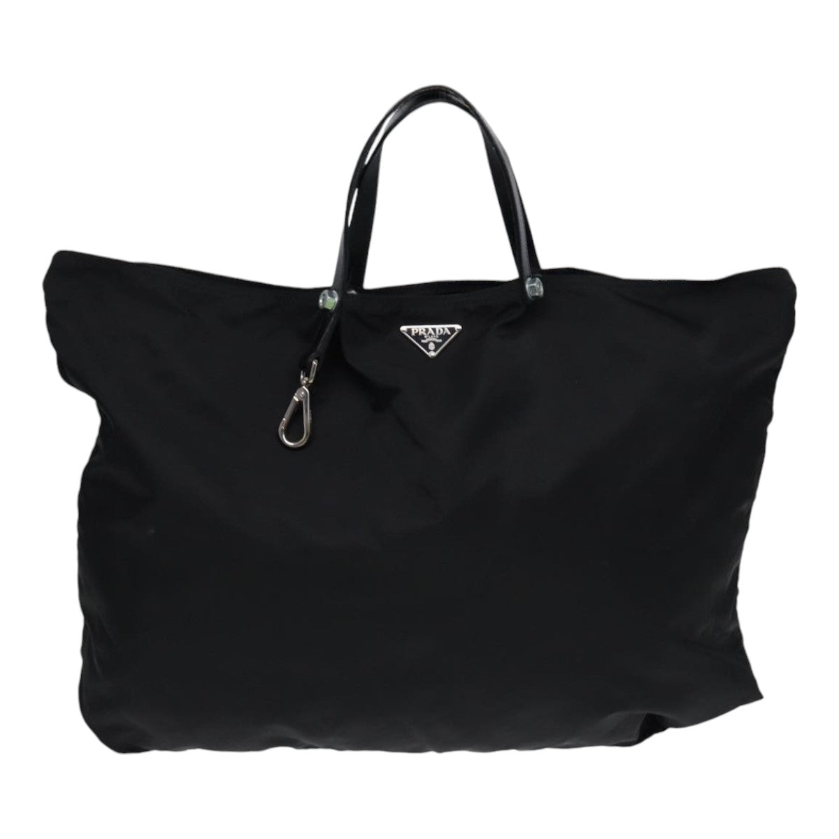 PRADA Tote Bag Nylon Black Silver Auth bs17013