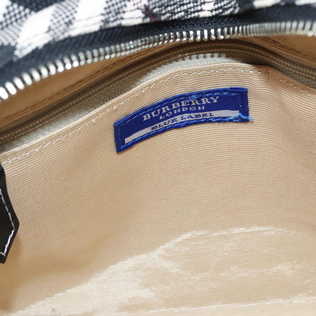 BURBERRY Nova Check Blue Label Hand Bag Canvas Leather Beige Silver Auth bs17027